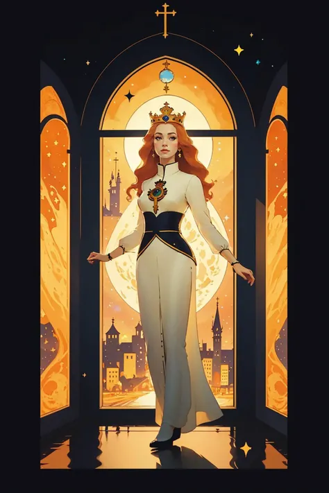 painting of a girl with long ginger hair in front of a church window, a cultural costume dress, a modest white tobe of a princess, a holy, saint, priestess
1girl, looking at the viewer, female focus, tall, realistic, /full-body/
castle, sky, night sky, moon, red planets, stars, bokeh, vivid colours, cosplay photo, depth of field, looking at the viewer, motion blur,
<lora:PZH_tarot_electronic:1>