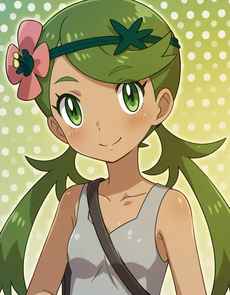 <lora:Hyper8:1> <lora:fixhands:1> source_anime, rating_safe BREAK 1girl,solo,
mallow \(pokemon\), green hair, green eyes, witless , polka dot background,
<lora:Pony_XL_Naoki_Saito_Pokemon_Artist_Style:1>