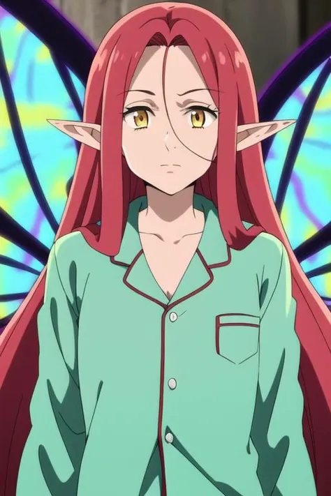 masterpiece, best quality, high quality, 1boy, solo, male focus, looking at viewer, upper body, <lora:gloxinia_nanatsu_no_taizai:0.72>, gloxinia_nanatsu_no_taizai, red hair, pointy ears, long hair, yellow eyes, , fairy, pajamas