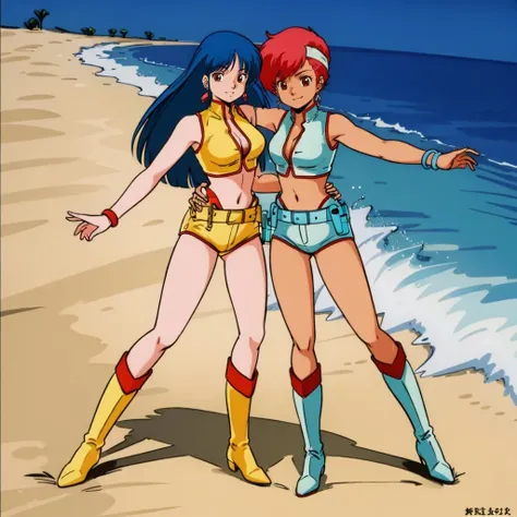 Four girls don't know the fire dance,Yuri Sakazaki,Kagura Chizuru,Athena Mamiya ,laying on a beach,in a bikini,Sexy,stroking each other