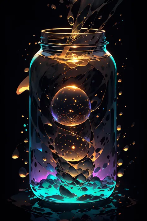 <lora:d3x3d-L:1.5> a d3x3d style galaxy collapsing inside of a jar with water over a black background