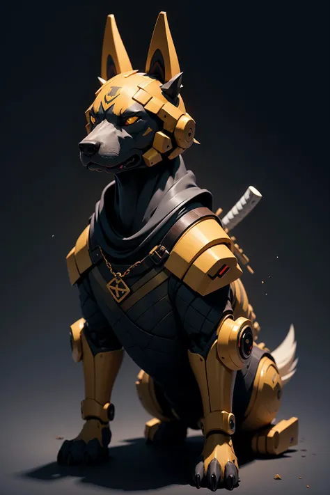 <lora:d3x3d-L:1> d3x3d style samurai dog wearing a yellow armor and ornament