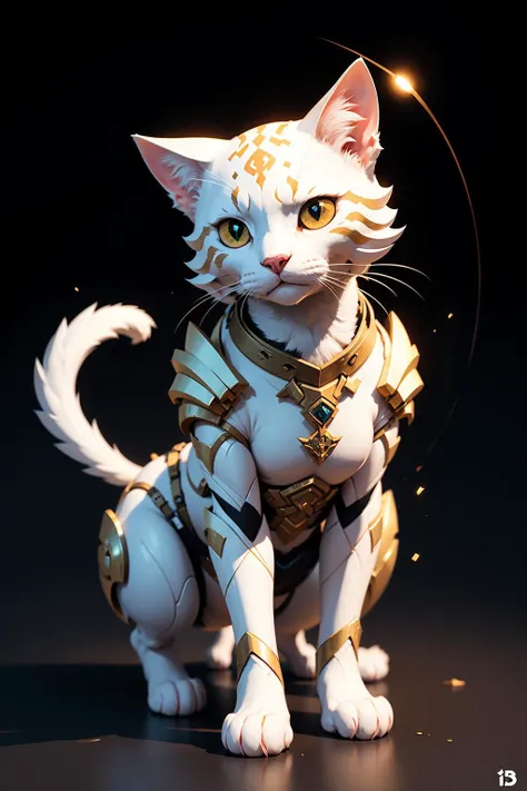 <lora:d3x3d-L:0.8> d3x3d style cat wearing a white armor and red ornament