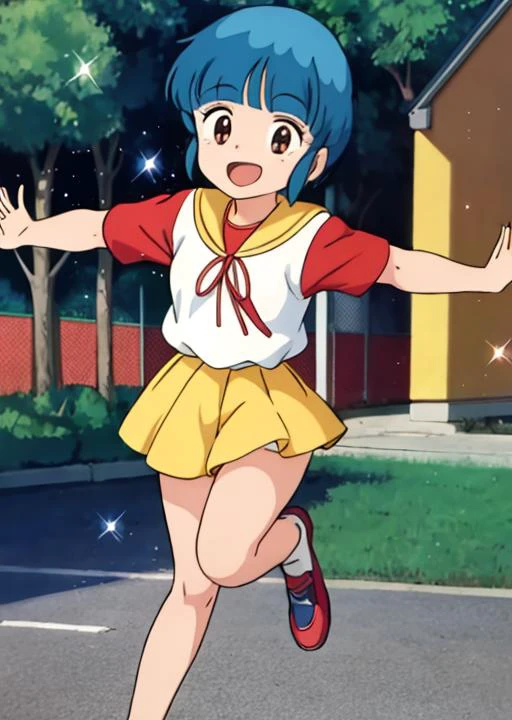 masterpiece, best quality,,<lora:GoodHands-vanilla:0.8> <lora:anmnr01:0.3> <lora:add_detail:0.5>,1girl, <lora:morisawaV1:0.7>,morisawa,school zone,outdoor,red inner Tshirt,active pose,happy,magical effect,light particles