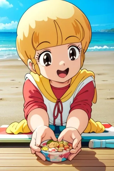 (pixel-perfect, picture-perfect, detail-perfect, masterpiece-perfect, enhanced-details-perfect, 3D-hyperrealistic-details-perfect, clear-and-distinct-details-perfect) (official style, style parody, anime-style, anime-perfect) <lora:morisawa trigger -Magical Angel Creamy Mami-:1> ((blonde, solo, outdoors, in nature, sunny day, fun at the beach))