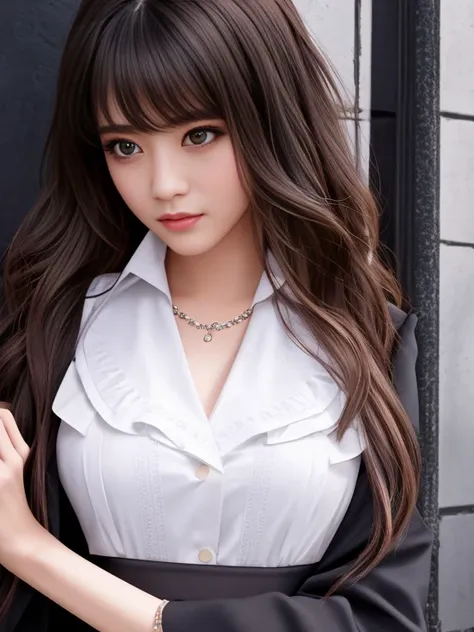 modelshoot style, (extremely detailed CG unity 8k wallpaper), full shot body photo of Portrait of a beautiful woman, dark magic school student uniform, flowy hair, photorealistic photography, trending on ArtStation, trending on CGSociety, Intricate, High Detail, Sharp focus, dramatic, photorealistic photography shot on Canon EOS mark IV, f5.6, matte