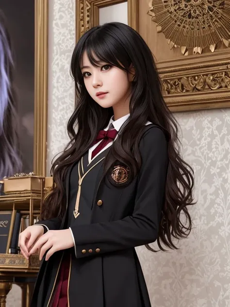 modelshoot style, (extremely detailed CG unity 8k wallpaper), full shot body photo of Portrait of a beautiful woman, dark magic school student uniform, flowy hair, photorealistic photography, trending on ArtStation, trending on CGSociety, Intricate, High Detail, Sharp focus, dramatic, photorealistic photography shot on Canon EOS mark IV, f5.6, matte