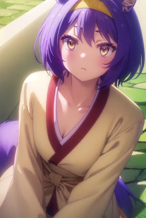 izunahatsuse, <lora:izuna hatsuse s1-lora-nochekaiser:1>,
izuna hatsuse, short hair, animal ears, purple hair, hairband, animal ear fluff, fox ears, slit pupils, (yellow eyes:1.3),
BREAK bow, tail, japanese clothes, wide sleeves, kimono, fox tail, short kimono,
BREAK outdoors, forest, nature, sun, sky, clouds, trees, river, grass,
BREAK looking at viewer, (cowboy shot:1.5),
BREAK <lyco:GoodHands-beta2:1>, (masterpiece:1.2), best quality, high resolution, unity 8k wallpaper, (illustration:0.8), (beautiful detailed eyes:1.6), extremely detailed face, perfect lighting, extremely detailed CG, (perfect hands, perfect anatomy),