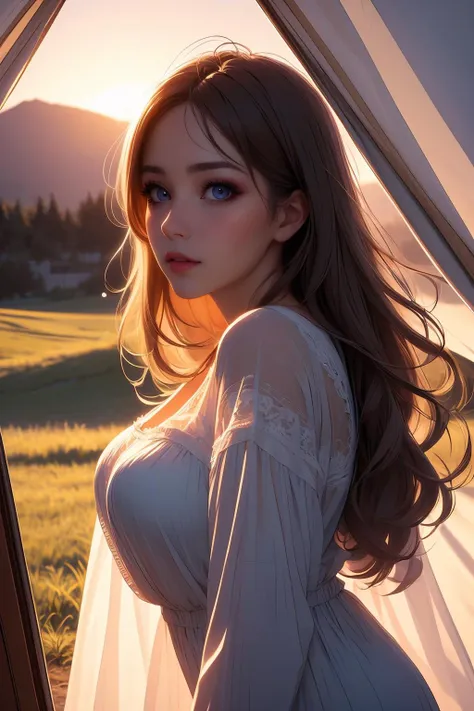 (ultra realistic,32k, masterpiece:1.2),(high detailed skin:1.1),( high quality:1.1),
detailed hair,
intricate detail,
(detailed realistic background:1.3),
realistic lighting,
[cinematic lighting|sunset lighting],
masterpiece,
high quality,
32k,
hyperrealism,
soothing tones,
muted colors,
high contrast,
soft light,
sharp,
artistic photoshoot,
<lora:lora_perfecteyes_v1_from_v1_160:0.8> , perfecteyes eyes,
senior,cute,slender,european, eyes,pale cheeks,square face shape with angular jaw,natural "no-makeup" makeup,detailed hair,
Meadow <lora:girllikecampingtent:0.8> camping tent, open door curtain, pillow hug, frills chiffon pajamas, night,squatting