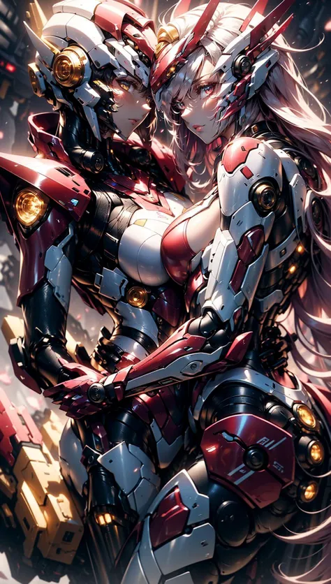 2 female mech pilot in (red:1.4) armor hugging each other,<lora:Mecha_20230612141106:0.8>