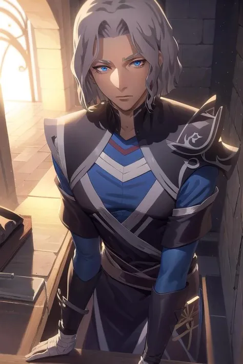 hector, <lora:hector-lora-nochekaiser:1>,
hector, grey hair, short hair, blue eyes, (mature male:1.5), 1boy, male focus,
BREAK long sleeves, bandages,
BREAK looking at viewer, full body,
BREAK indoors,
BREAK <lyco:GoodHands-beta2:1>, (masterpiece:1.2), best quality, high resolution, unity 8k wallpaper, (illustration:0.8), (beautiful detailed eyes:1.6), extremely detailed face, perfect lighting, extremely detailed CG, (perfect hands, perfect anatomy),