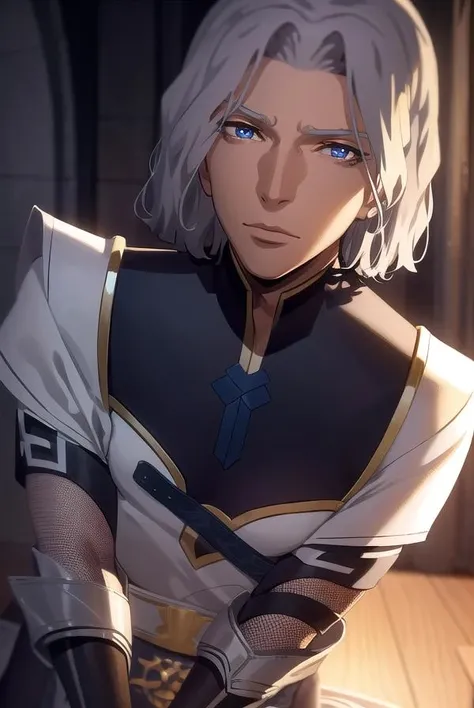 hector, <lora:hector-lora-nochekaiser:1>,
hector, grey hair, short hair, blue eyes, (mature male:1.5), 1boy, male focus,
BREAK long sleeves, bandages,
BREAK looking at viewer, full body,
BREAK indoors,
BREAK <lyco:GoodHands-beta2:1>, (masterpiece:1.2), best quality, high resolution, unity 8k wallpaper, (illustration:0.8), (beautiful detailed eyes:1.6), extremely detailed face, perfect lighting, extremely detailed CG, (perfect hands, perfect anatomy),