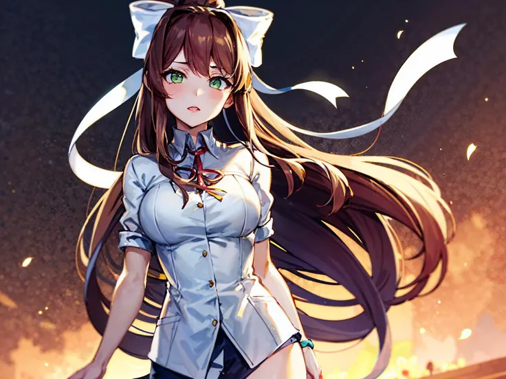 masterpiece, perfect face, beautiful face, 1girl, __dr.derp-hypernetworks/front-shot/cowboy-shot__, __200WildcardsNSFWAnd_sdWildcards/background__,
<lora:DDLC:1> monika, green eyes, brown hair, very long hair, ponytail, hair ribbon, white ribbon