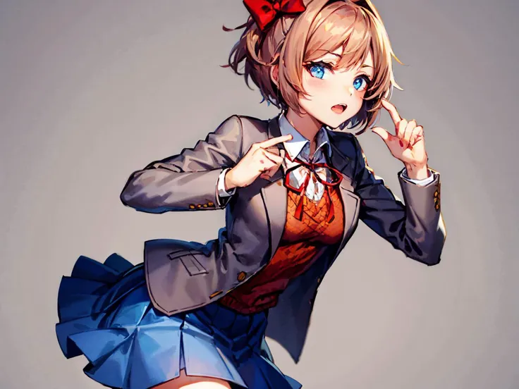 masterpiece, perfect face, beautiful face, 1girl, __dr.derp-hypernetworks/front-shot/cowboy-shot__, short hair, __200WildcardsNSFWAnd_sdWildcards/background__,
<lora:DDLC:1> school uniform, blazer, brown sweater, collared shirt, neck ribbon, blue skirt, sayori, blue eyes, brown hair, hair bow, red bow