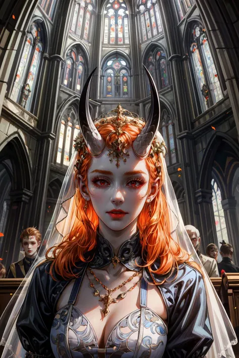 ((ultra detailed, masterpiece, best quality))
<lora:BGMizora:0.9>
BGMizora, 1girl, solo, orange hair, red eyes, colored skin, horns, wearing a wedding dress, bridal veil, inside a church