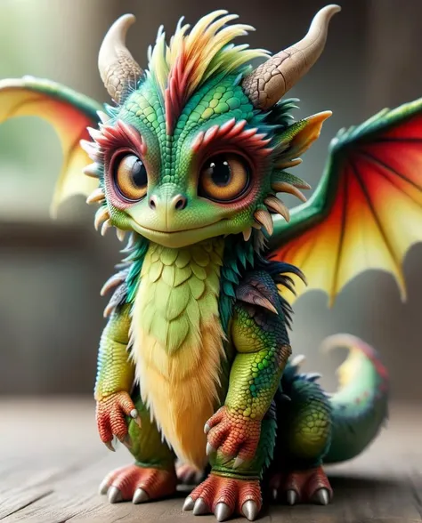 zhibi, an adorable and fluffy baby dragon with big color eyes, with soft feathers and wings, monster in pokemon style, "Monster", Cute, Colorful red green gradient fur, giant yellow cute beatiful detailed chibi eyes, cutie, eye contact, 8k, hdr, RAW, hyperrealistic, extremely detailed, sharp focus , natural lighting, detailed fur <lora:zhibi:1>