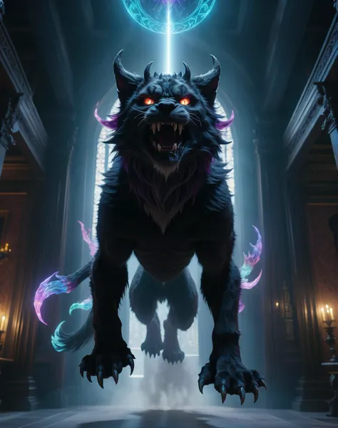 a photo of the best quality showing ultra realistic Shadowfang, Ascending to a higher plane of existence, becoming a demigod in A Bewitched Mansion, Complex, Colorful, Ultra Realistic, High quality, Ultra detailed, Sharp focus, 8K UHD, Super sharp, Superb Fantasy scene