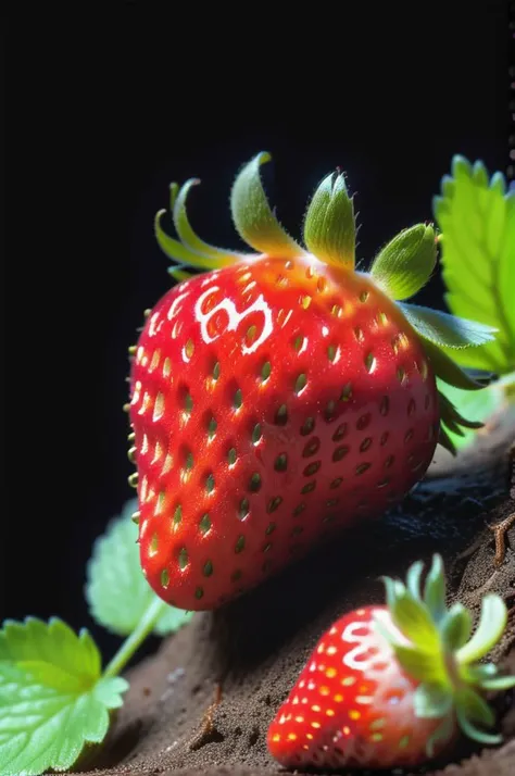 (strawberry berry on earth), hyperdetalization, hyperrealism, beautiful foreshortening, cinematic, glow, reflexes, illuminated <lora:lit:0.7>, ((dominant three colors))