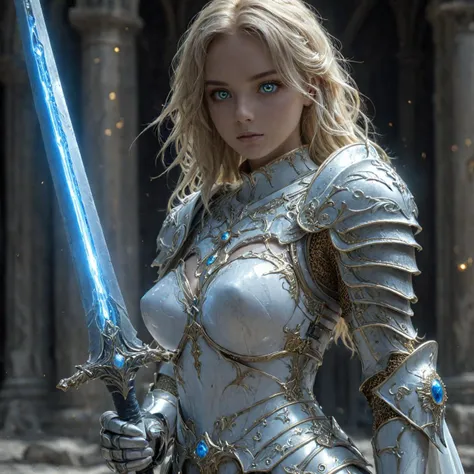 amazing quality,masterpiece,best quality,hyper detailed,ultra detailed,UHD,perfect anatomy,(in castle:1.2),
girl knight in white armor and blue glowing eyes holding oversized blue crystal greatsword with thick edge,dazzling,transparent,polishing,
<lora:add-detail-xl:0.6>,<lora:HKStyle:0.7>,
extremely detailed,
thin,from_side,