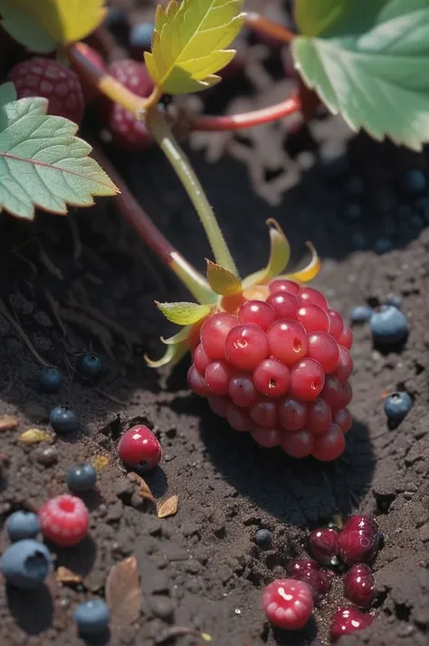 (berry on the ground), hyperdetalization, hyperrealism, beautiful foreshortening, cinematic, glow, reflexes, illuminated <lora:lit:0.7>, ((predominant three colors))