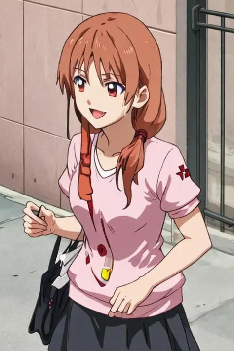 best quality, masterpiece, highres, solo, {hanabatake_yoshie_ahogirl:1.15}, brown_hair, open_mouth, long_hair, smile, red_eyes