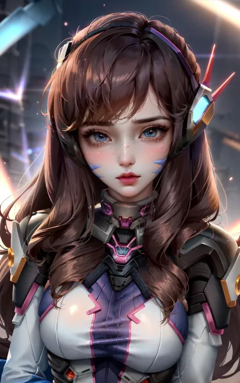 1girl, solo focus, skin imperfection, skindentation, perfect face, puffy face, beautiful face, big eyes, puffy eyes, perfect eyes, eyelashes, D.Va from overwatch