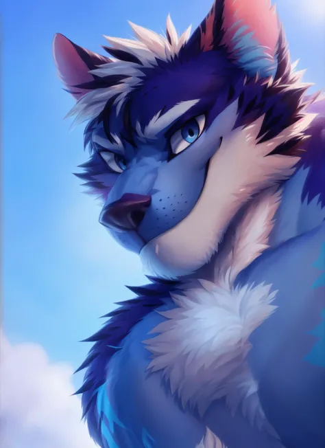 <lora:tindalos-06:1>, tindalos, (soft shading), 4k, hi res, ((detailed face, detailed eyes, detailed)), by zackarry911, by zaush, (by personalami:0.5), mature male, bara, muscular, muscular male, (pose:1.3), solo, looking at viewer, smile, 1boy, upper body, male focus, animal nose, snout, fangs out, portait, close-up, smile