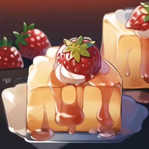 <lora:stylized foods:1> stylized foods, art by fod5tle, strawberry short cake