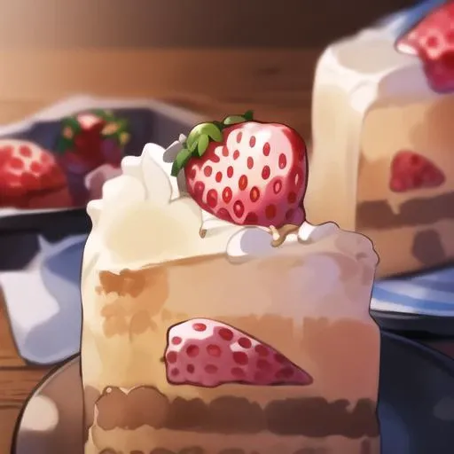 <lora:stylized foods:1> stylized foods, art by fod5tle, strawberry short cake