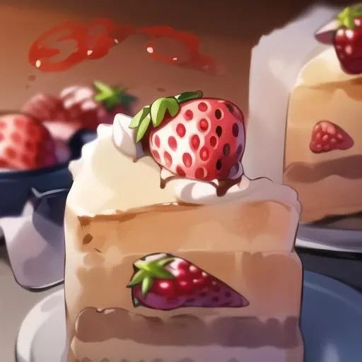 <lora:stylized foods:1> stylized foods, art by fod5tle, strawberry short cake