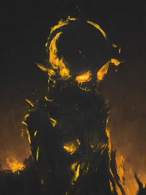 necessary accessory, an evil plotting old later with fire on its head, villains finest selection, cutting trough the darkness, neon yellow paint , <lora:- SDXL - conrtneo _neon-concrete _V1.0:0.8>, <lora:- SDXL - vntblk_vanta_shapes_V1.0:0.8>