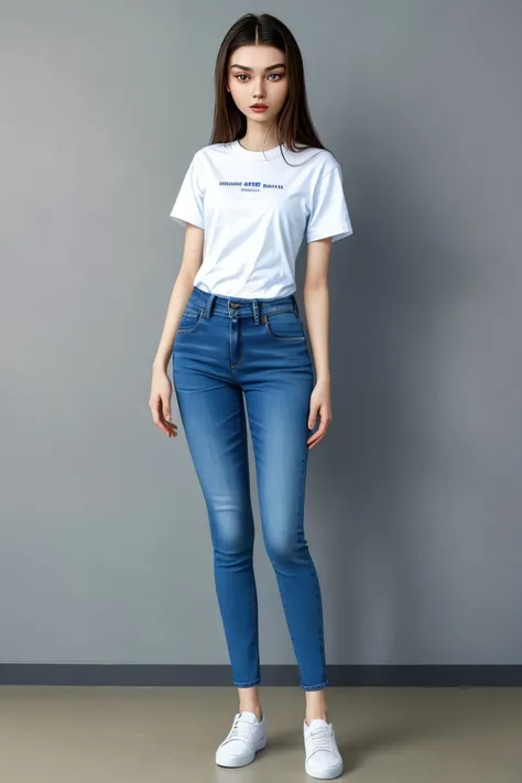 (full body shot:1.4), <lora:sd15_KadritskayaBogdasha_v1.0:.9> KadritskayaBogdasha wearing a t-shirt and jeans