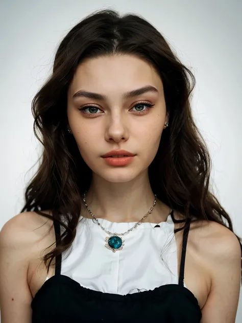 photo of <lora:sd15_KadritskayaBogdasha_v1.0:.9> KadritskayaBogdasha, focus on eyes, close up on face, wearing jewelry, hair styled as curly bob hair, black and white