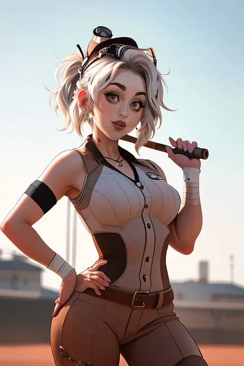 DEN_kitty_steamgirl,
playing baseball and wearing a baseball uniform swinging a bat, baseball uniform, playing baseball, baseball,
bokeh, f1.4, 40mm, photorealistic, raw, 8k, textured skin, skin pores, intricate details <lora:epi_noiseoffset2:1>, epiCRealism,