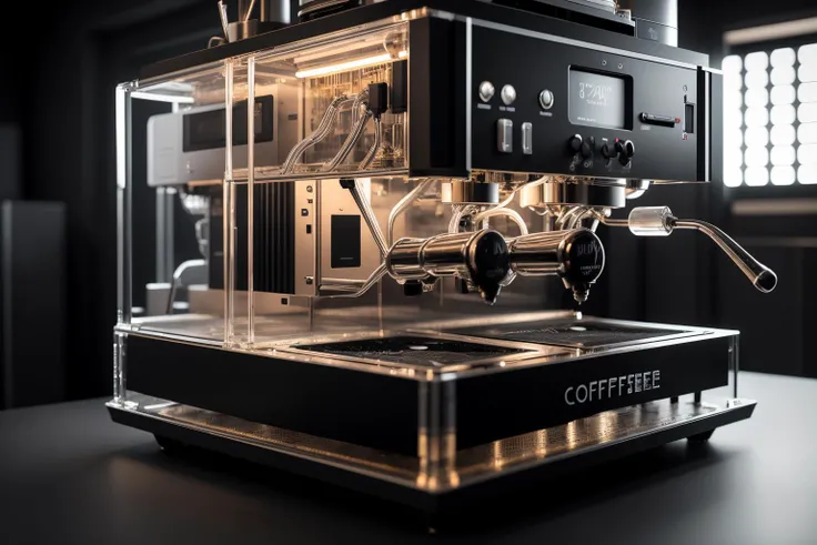 ,(masterpiece, best quality:1.2), intricate details, 8k, artstation, wallpaper, sharp focus,Transparent Coffee machine,<lyco:transparent_style_lyco_1.1-000006:1.0>,fix,printed circuit, complex electronic parts,