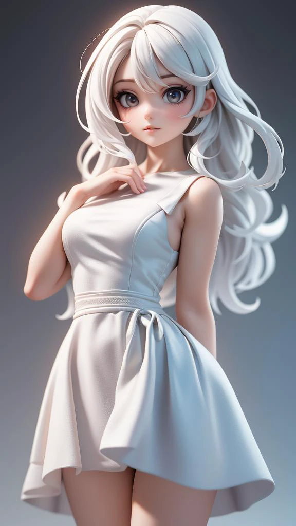 masterpiece, best quality, 32k uhd, hdr, dtm, 16K, cinematic lighting effects, super wide angle, (best fingers:1.2),
1girl, standing, simple background, simple clothes, white dress, white hair,