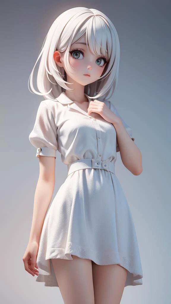 masterpiece, best quality, 32k uhd, hdr, dtm, 16K, cinematic lighting effects, super wide angle, (best fingers:1.2),
1girl, standing, simple background, simple clothes, white dress, white hair,