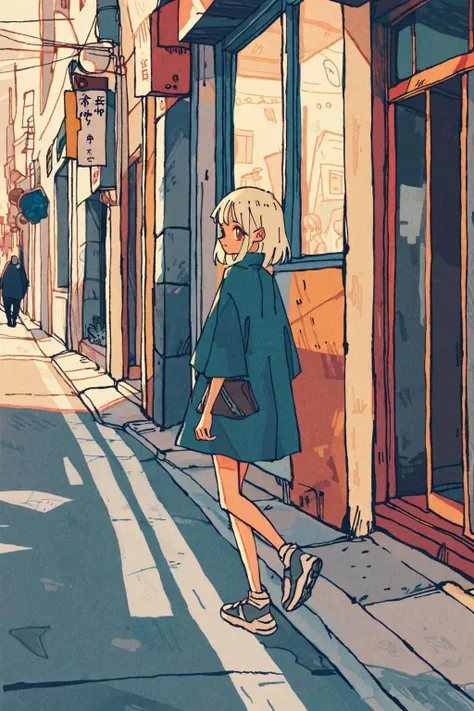 masterpiece,best quality,ultra detailed,by tsvbvra,(1girl:1.2),girl walking on street,facing viewer,female focus,