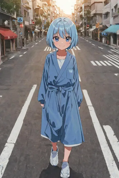 masterpiece,best quality,ultra detailed,by yukiman,(1girl:1.2),girl walking on street,facing viewer,female focus,slight smile,