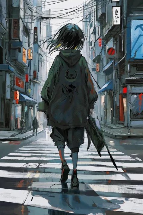 masterpiece,best quality,ultra detailed,by ziyun,(1girl:1.2),girl walking on street,facing viewer,female focus,