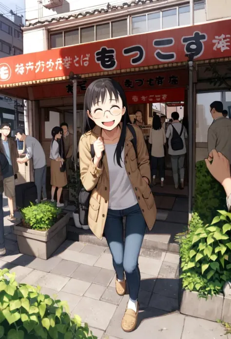 masterpiece, best quality, very aesthetic, absurdres,
1girl, solo, glasses, black hair, long hair, field jacket, jeans, black bag, smile, laughing, looking at viewer, solo focus,
moccos, scenery, storefront, japan, multiple boys, outdoors, real world location, scenery, 6+boys, plant, building, tree
 <lora:moccos_ramen_JAPAN_storefront_SDXL_V2:0.8> <lora:col_xl:0.6>