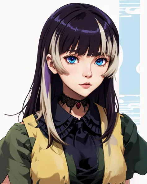 best quality,masterpiece,highly detailed,ultra-detailed, 1girl,<lora:neg4all_bdsqlsz_V3.5:-1> <lora:juufuuteiradenn:0.75> juufuuteiradenn, long hair, solo, multicolored hair, blunt bangs, blue eyes ,black choker, frills,
<lora:Acrylicink_last:1> <lora:Graphite_last:1> <lora:animezer:2> <lora:cartoon-photo_V2:1> <lora:Celluloid-photo:1> <lora:de-anime-er_v10:-0.3>
<lora:matureteen_last:1>
simple background, gra