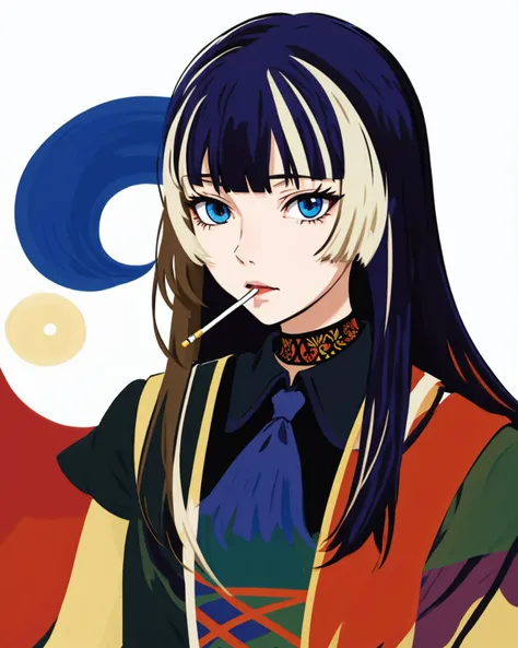 best quality,masterpiece,highly detailed,ultra-detailed, 1girl,<lora:neg4all_bdsqlsz_V3.5:-1> <lora:juufuuteiradenn:0.75> juufuuteiradenn, long hair, solo, multicolored hair, blunt bangs, blue eyes ,black choker, frills,, hold a cigarette in one's mouth
<lora:Acrylicink_last:1> <lora:Graphite_last:1> <lora:animezer:2> <lora:cartoon-photo_V2:1> <lora:Celluloid-photo:1> <lora:de-anime-er_v10:-0.3>
<lora:Acrylic_last:1> <lora:Flatcolor_last:2> <lora:Coloredpencil_last:1>
simple background,