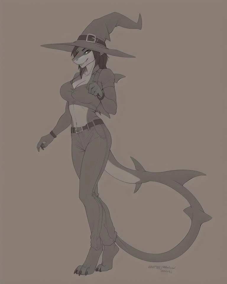 Halloween illustration by wolfy_nail, shark, anthro, marine, smile, solo, furry female, witch hat