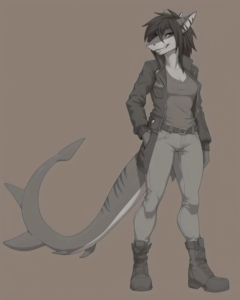 by wolfy_nail, shark, anthro, marine, smile, solo, furry female, jacket,
