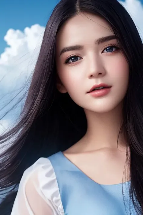best quality, photorealistic, 8k, high res, 1girl, woman,<lora:kww_locon:1>,kww,(beautiful detailed sky:1.3401), (beautiful detailed cloud:1.27628), (blue sky:1.1025),