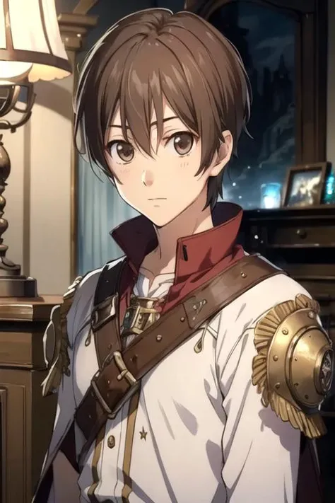 masterpiece, best quality, movie still, 1boy, solo, male focus, looking at viewer, upper body, depth of field, , , <lora:jun_yamamoto:0.70>, jun_yamamoto, brown hair, brown eyes, viking costume, steampunk,