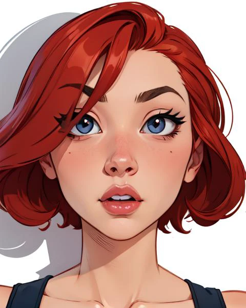 1girl just face <lora:Sexy-Comic-Style:1>, red hair, round eyes, eyes shadow, lewd expression,