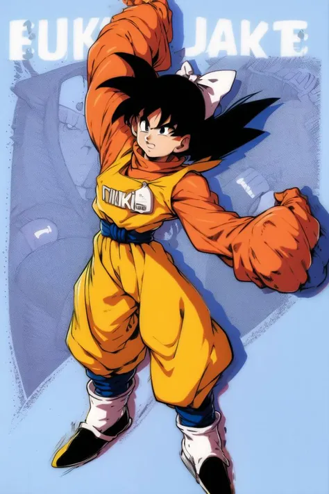 best quality, son goku, mature male, muscular, solo, full body, <lora:eiko_cosplay:1>eiko, <lora:toriyama_akira_3:0.5>
