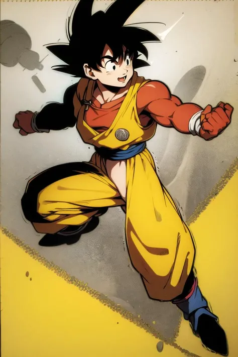 best quality, son goku, mature male, muscular, solo, full body, <lora:eiko_cosplay:1>eiko, <lora:toriyama_akira_3:0.35>